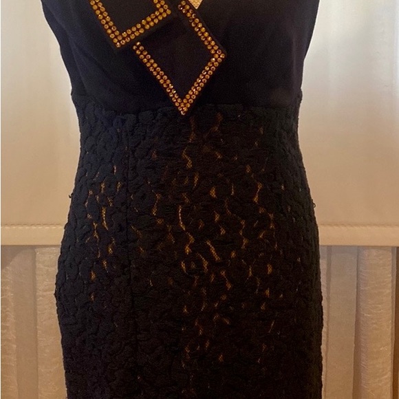 VDP collection fabulous dress, black lace on gold lining, rhinestone details, M - Picture 3 of 16